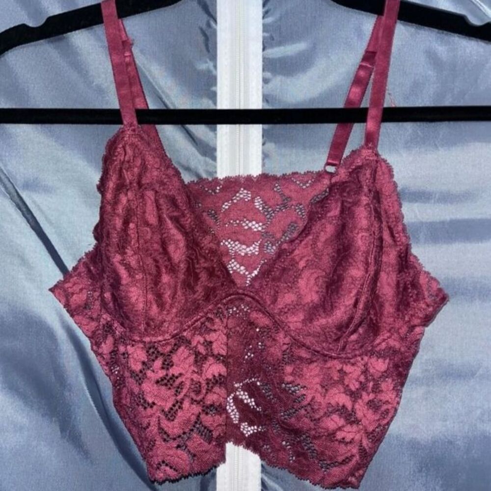 Anemone Mauve Floral Lace Bralette Womens M/L Adjustable Straps Stretchy Intimat